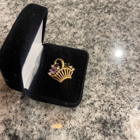 Vintage gold tone basket necklace pendant with Multicolor gemstones - Picture 2 of 4